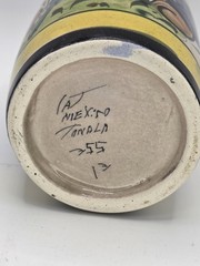 Vtg Mexican Bird And Floral Stoneware Cup from Tonala Mexico Signed