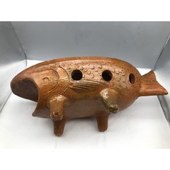 Vintage Terra Cotta Glaze Red Clay Fish Shape Tabletop Warmer w/Defect READ NOTE