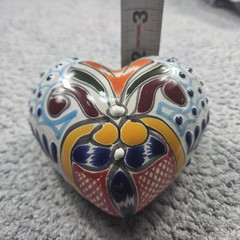 Talavera Heart Wall Decor Mexican Pottery Art Hand Painted 4 X 5x 2 In