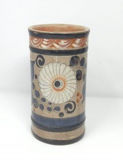 Vintage Tonala Mexico Burnished Clay Pottery Vase – floral and peacock