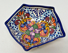 Talavera Mexican Pottery Pentagon 5 Sided Folk Art Floral Bowl Vintage