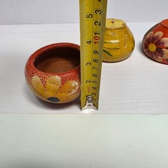 Lot of 3 Vintage Mexican Folk Art Clay Pottery Planter Pots Yellow Flowers Small