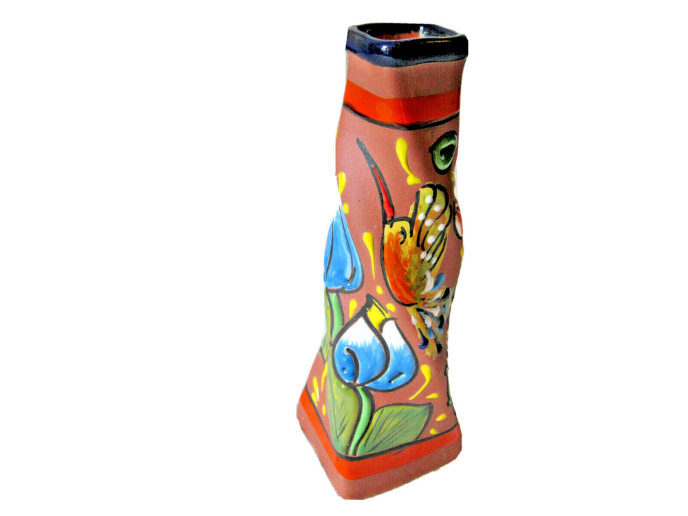 CERAMEX ADOBE MODERN 8.5″ VASE MEXICAN TERRACOTTA POTTERY ART HAND PAINTED