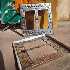 Mexican Punch Tin Double Rocker light switch plate cover Folk Art Silver