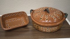 Traditional Mexican Cazuela de Barro Terracotta Clay Lidded Casserole Set