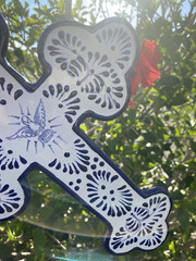 Talavera Ceramic Cross 12” Modern Mexico Pottery Wall Art Decor Classic Blue 07