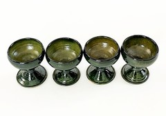 4 MEXICO OAXACA FOLK ART LOZA VERDE GREEN GLAZED CERAMIC MEZCAL COPITA CUP GLASS