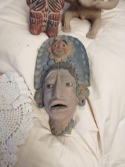 Lot of Clay & Ceramic Mayan Aztec Clay Figurines And Wall Hanging Face