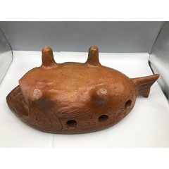 Vintage Terra Cotta Glaze Red Clay Fish Shape Tabletop Warmer w/Defect READ NOTE