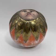 Sergio Bustamante Anthropomorphic Sun Face Ceramic & Brass Sphere Sculpture