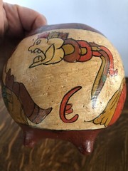 Vtg Mayan Aztec Mexican Clay Pottery Pot Bowl Footed Tribal Primitive Folk Art