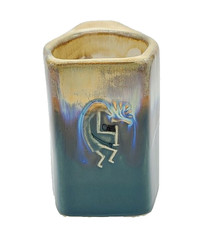 Signed Vintage Mexican Pottery Padilla Kokopelli Flat Mug Drip Glaze Green Blue