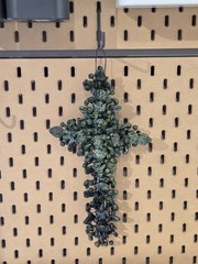 Vintage Mexican Milagros Cross Crucifix Michoacan Green Glazed Folk Art Rare 12″