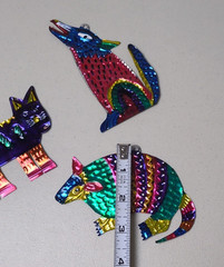 CAT Coyote armadillo Hand-Punched Tin Ornament 3.5” Mexican Folk Art Mexico