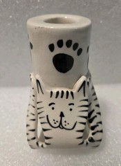 Dorothy Steele Modern Art Pottery Fun Cat Bud Vase Taper Candle Holder Signed