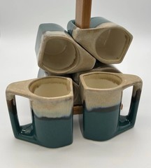 Vintage Rodolfo Padilla Stacking Mug Set 6 Stand Mexico Blue Green Brown