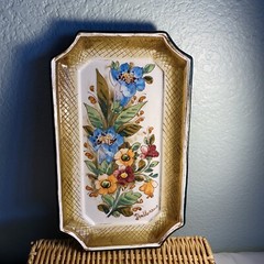 Vintage Mexican Art Pottery Serving Plate Wall Decor Floral Signed