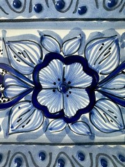 Handmade Mexican Talavera Rectangular Dish Blue & White Raised Relief Pottery