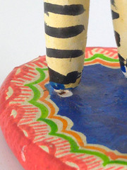 Vintage Mexican Folk Art Candle Holder Handmade Zebra Birds Clay Pottery
