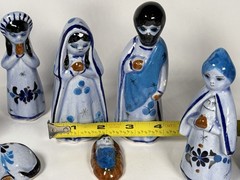 Vintage Estate 14 Piece Tonala Folk Art Mexican Pottery Nativity Set