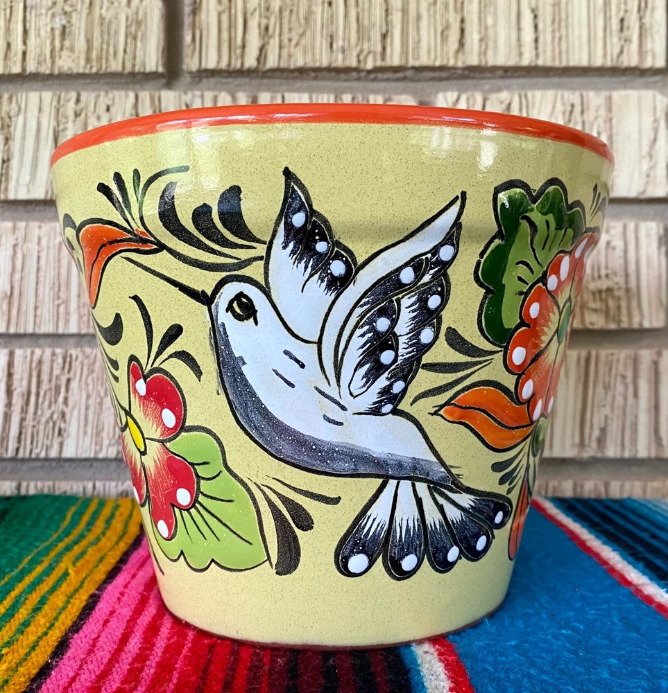Lg Mexican Ceramic Flower Pot Planter Folk Art Pottery Handmade Talavera L#14