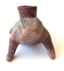Vintage “Mexican Aztec Frog Candel Holder” / terra cotta / poly chrome.