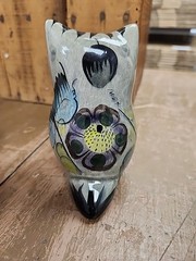 Tonala OWL Purple & Blue Flower Hand Painted Mexican Folk Art Vintage McM
