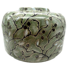 Studio Art Pottery Green Stoneware Tree Branch Leaves Centerpiece Vase Signed