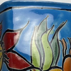 Mexican Folk Art Pottery Octagon Planter 3.75″ Ocean Fish Pattern Plant Pot