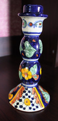 Talavera Mexican Pottery Tall Single Candle Holder Hand Painted Colorful