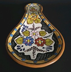 Handmade Mexican Talavera Spoon Rest With Vibrant Floral Design 11″