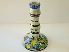 Vintage Cat Tonala Mexico Hand Painted Terra Cotta Single Tapered Candle Holder