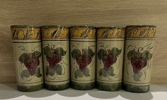 Set Of Six Mexican Pottery Tumblers /bud Vase Hand painted Floral (See Pictures