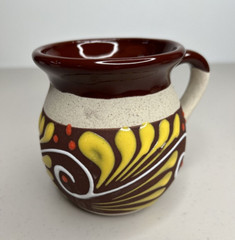 Two Modern Hand-Painted Mexican Clay Pottery Mugs – Glazed Rim & Interior