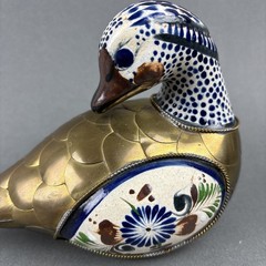 Tonala Mexico Pottery Duck Figurine Armored Brass Scales Hand Painted 5.25×6.75″