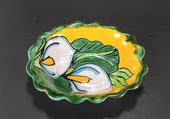 Talavera Salsa Bowl Handpainted Floral Lilly Small Candy Dish Mexican 5.25″