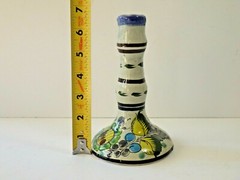 Vintage Cat Tonala Mexico Hand Painted Terra Cotta Single Tapered Candle Holder