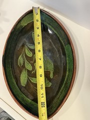 Mid Century Michoacan Patamban Pottery Charger Plate Green Brown Glaze 12.5″