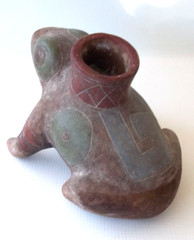 Vintage “Mexican Aztec Frog Candel Holder” / terra cotta / poly chrome.