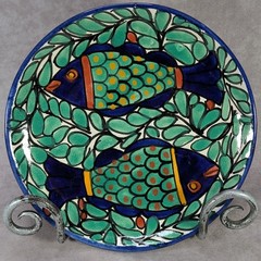 JMB Mexico Talavera Pottery 7.5″ Fish Plate Set Of 4 Hand Painted Folk Art