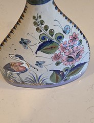 Tonala El Palomar Signed Mexico Pottery Vase w/ Birds Plants & Butterflies. 13”