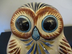 Mid Century Modern Mexican Tonala Folk Art Pottery Hand Painted Owl 10″ Statue!