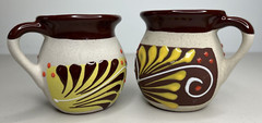 Two Modern Hand-Painted Mexican Clay Pottery Mugs – Glazed Rim & Interior