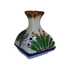 Mexican Pottery Bud Vase Small Signed Mex Reyna Hand Painted Floral Art Mexico