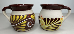 Two Modern Hand-Painted Mexican Clay Pottery Mugs – Glazed Rim & Interior