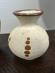 Vtg Tonala Mexican Pottery Vases Set of 2 Hand Painted Sandstone Signed Mexico