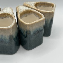 Vintage Padilla Mexico Stacking Pottery Mugs Set of 4 Blue Beige Drip Glaze
