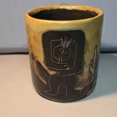 HANDCRAFTED MARA ART POTTERY MUG Southwest CACTUS MEXICO Musician Flute Music