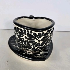 Talavera Pottery Coffee Set Mexican Art Black And Cream 3 X 4 Inches