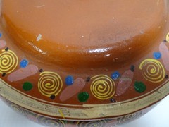 Mexican Tlaquepaque Bean Pot Red Clay Spiral Glazed 10″ Single Handle w Lid